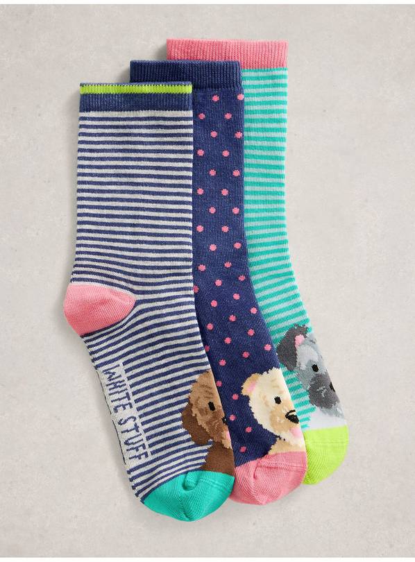 WHITE STUFF 3PK Dog Pals Ankle Socks 6-8